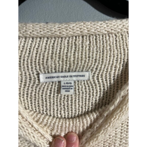 American Eagle Outfitters Rolled Neck Beige Knit Sweater Drop Shoulder - Picture 2 of 4